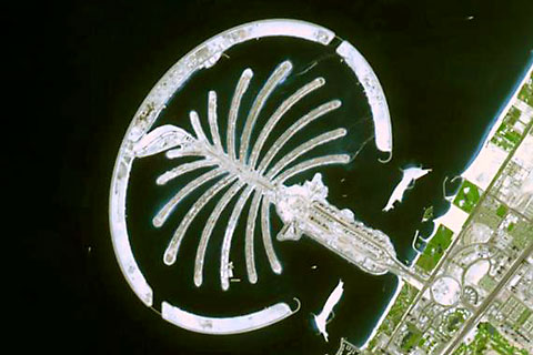 Satellite image satellite images and photos Palm Island Dubai UAE